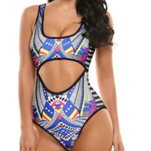 Ekouaer Women Tribal Bathing Suits for Women Padded Hollow Out Keyhole Print